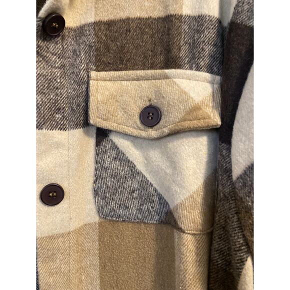 HYFVE Plaid Button Down Longline Coat Shacket Plaid Women's L Brown Tan sz. L - Picture 6 of 6